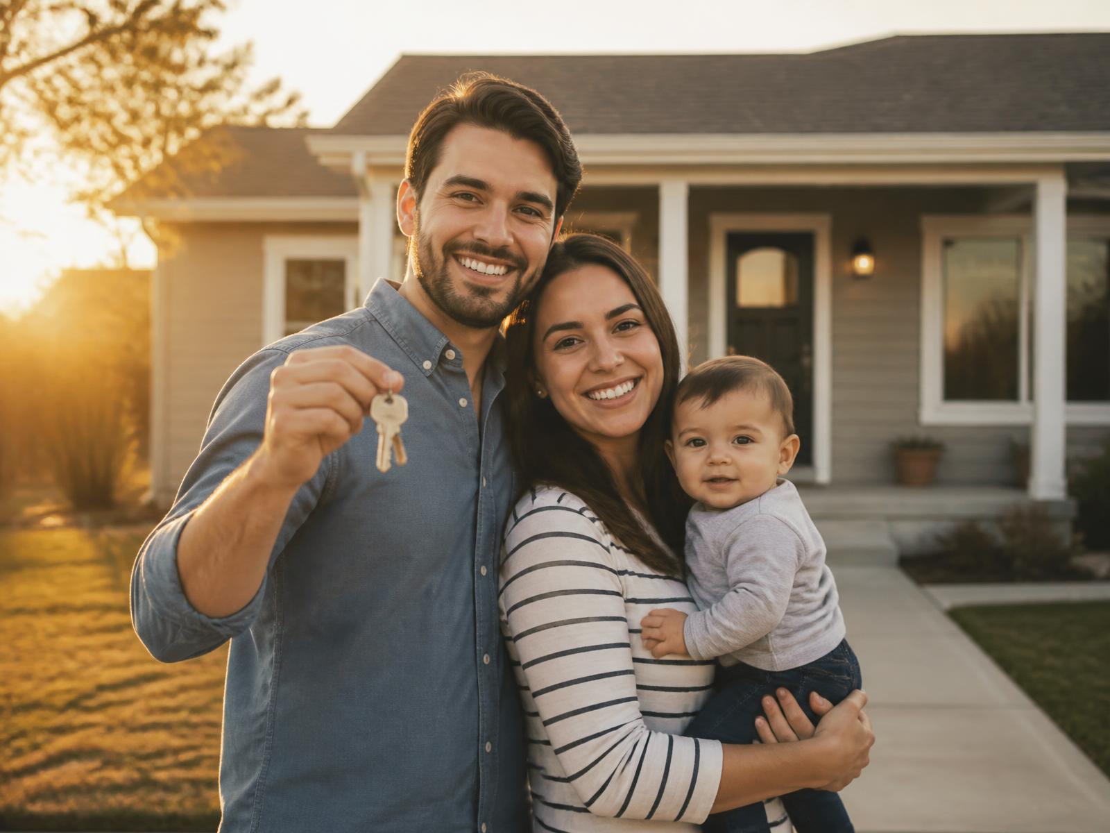 A family holding the keys to their first home